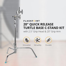 Flashpoint 20" Quick Release Turtle Base C-Stand Kit with 2.5" Grip Head & 20" Grip Arm & 5" Baby Pin with Collar 1/4 and 3/8" Tap - 5.9' (Chrome)