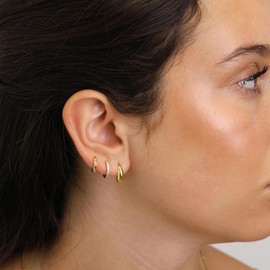 BVLAGIDA 3 Pairs of Earrings Gold Set for Women Girls 14K Gold Plated Small Hoop Earrings Cubic Zirconia Helix Cartilage Earrings with Gift Box