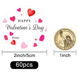 joycraft Valentine's Day Stickers, 2 Inches Happy Valentine's Day Stickers, 60Pcs Round Valentine Name Stickers, Love Valentine Gift Labels Stickers for Gift Wrap, Bags, DIY Craft