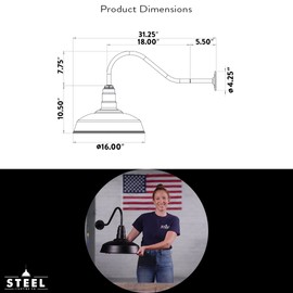 Steel Lighting Co. Gardena Barn Light | Outdoor Wall Mounted | 16" Dome | 23" Gooseneck | Farmhouse Light Made in America | White Exterior/White Interior