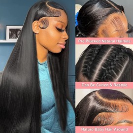 30 Inch Straight 13x6 Lace Front Wigs Human Hair 150% Density Pre Plucked HD Lace Front Wigs for Black Women Human Hair Glueless Transparent 13x6 Straight Human Hair HD Lace Frontal Wig 13x6 Lace Wigs