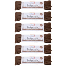 GLOREX 6 9400 514K Raffia Edelbast, 6 Bundles Each 20 m Matte Raffia, Dark Brown - for Crafts, Decoration or for Arrangements, Bouquets and Other Floristic Works