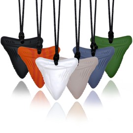 Chewy Necklace Sensory for Kids and Adults, Shark Tooth Silicone Autism Chew Toys Sensory for Boys Girls with ADHD, Anxiety, SPD, 6 Pack Chewing Necklace - BPA Free