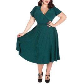 Nemidor Women's V-Neckline Stretchy Casual Midi Plus Size Bridesmaid Vintage Dress NEM073 (20, Green)