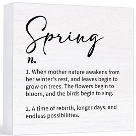 Spring Decor Farmhouse Spring Definition Wood Sign Spring Decorations Country Home Living Room Table Desk Decor (5 x 5 Inches)