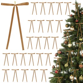 clothmile 24 Pcs Large Christmas Tree Bows Decorations 23.6x15.7 Inch Brown Satin Ribbon Wreath Bows Christmas Tree Topper Bows for Xmas Indoor Outdoor Decoration