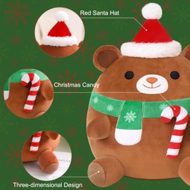 Finebee Bear Plush Kawaii Christmas Bear Stuffed Animal Holding Candy Soft Bear Plushie Doll for Party Decora Marry Christmas Doll Gifts for Kids(Christmas Bear, 10 Inch)