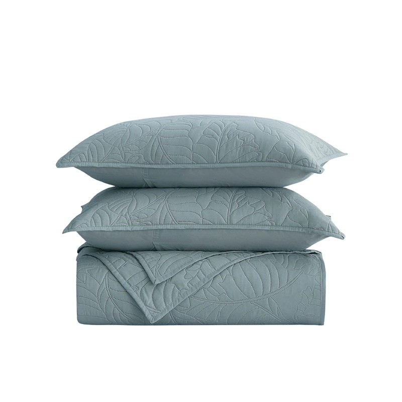 BOURINA Ultrasonic Aqua Queen Quilt Set 3-Piece Bedding Set Coverlet
