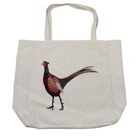 Lunarable Pheasant Shopping Bag, Hunting Themed Digital Illustration of Bird Wildlife Fauna Animal Print, Eco-Friendly Reusable Bag for Groceries Beach and More, 15.5" X 14.5", Cream