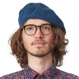 Knit Beanie Hats for Women & Men's Berets, 100% Cotton Crochet Cap Handmade French Beret for Summer & Winter, Navy