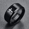 TUNGSTORY Promise Ring for Men Engraved Cross Pattern Black Tungsten