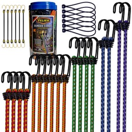 YELIER 30PCS Heavy Duty Bungee Cords with Hooks Set, 8mm Bungee Cord Assortment with Ball Bungees & Mini Bungee Cords. 12", 18", 24", 32", 40" Tie Down Straps for Tarps, Camping, Bike, Cargo, Luggage