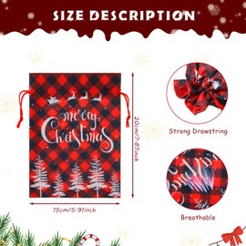 Shappy 16 Pieces Burlap Christmas Bags, 6 x 8 Inch, Christmas Small Candy Gift Mini Bags with Drawstring for Xmas Holiday Party Favors (Buffalo Plaid)