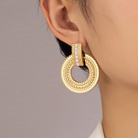 Chunky Gold Thick Earrings for Women Trendy Vintage Victorian Pearl Geometric Drop Dangle Earrings (Hoop)