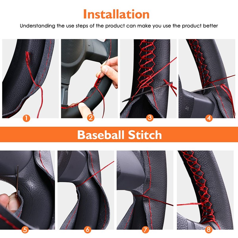 Belinous Perforated Leather Steering Wheel Cover Lace Up, Breathable Stitch-on