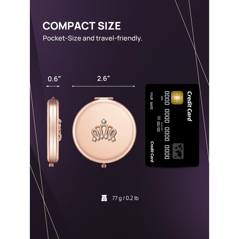 OMIRO 1X/10X(300R) Magnifying Compact Mirror, Small Crown Engraved Pocket Makeup