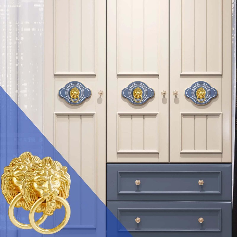 Jiozermi 12 Pcs Lion Head Cabinet Pull Handle, Ring Pulls