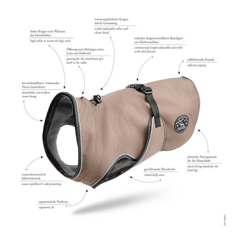 HUNTER UPPSALA Waterproof Reflective Dog Coat 50 Taupe