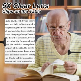 5X Magnifying Glass with Clip for Reading, 10x6 inch Large Full Page Magnifier with Clamp Adjustable Flexible Gooseneck, Clip on Magnifying Glass for Daily Hobbies, Painting, Crafts, Embroidery