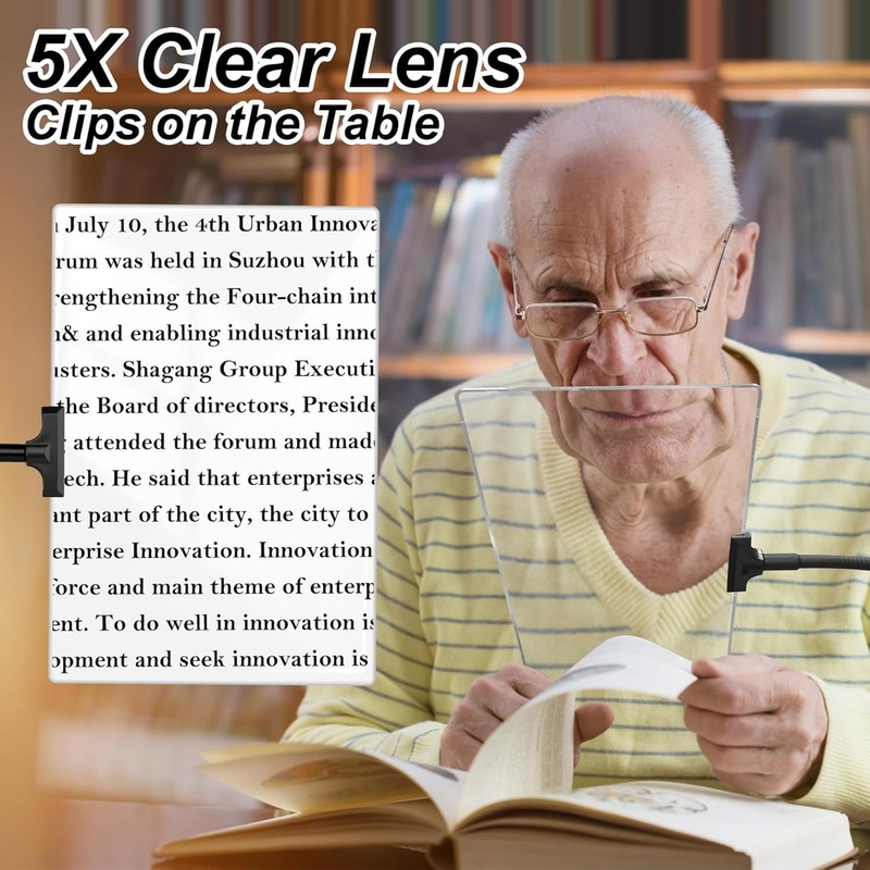 5X Magnifying Glass with Clip for Reading, 10x6 inch Large