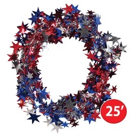 Beistle 2 Piece Metallic Red/Silver/Blue Gleam 'N Flex Star Garlands for July Fourth Patriotic Party Supplies, Celebrating with You Since 1900