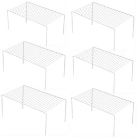 iPEGTOP Set of 6 Kitchen Cupboard Organiser Shelf, Small Size 10.6 x 5.1 Inch Freezer Cabinet Organization Storage Shelf Wire Rack, Steel Metal Shelves for Fridge Pantries Countertops Utensils -White