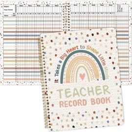 Teacher Record Book Grade Attendance Book Gradebook for Teachers Logs and Student Checklists Spiral-Bound Teacher Must Haves Classroom Supplies 8.5X11 inch Woven ‎Pattern Cardboard Cover Multicolor
