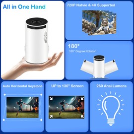 Mini Projector with WIFI and Bluetooth,Portable Projector 4K 1080P Support,Smart Projector with Android 11.0, Auto Keystone,180 Degree Rotation Outdoor Portable Movie Projector, HY300Pro