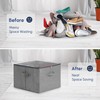 WELTRXE Shoe Organizer for Closet,w/Adjustable Dividers and Clear Top, Gray