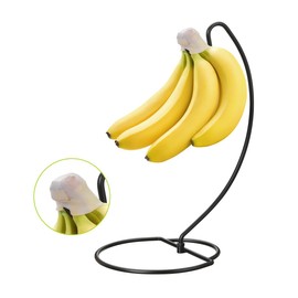 AIEVE Banana Holder Stand, Stainless Steel Banana Hanger Stand with Banana Preserver Silicone Cap Cover to Keep Bananas Fresh, Banana Tree Holder for Kitchen Countertop
