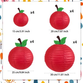 16pcs Classroom Decor Red Apple-Shaped Paper Lanterns Back to School Decorations Hanging for First Day of School Fruit Themed Party Home Kindergarten Preschool Teacher Graduation Classroom Decor
