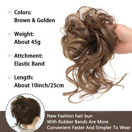 RPAEOY 2 Stück Haarteil mit Gummiband Groß Dutt Haarteil Haargummi mit Haaren Gelockt Haardutt Synthetisch Haarverlängerung Pferdeschwanz Messy Bun Haarteile für Damen Mädchen (Dunkelbraun)