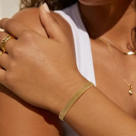 Coshilta Gold Bracelets For Women | Gold Plated Bracelets For Women - Non Tarnish, Waterproof Mesh & Bangle Bracelets For Women - Gold Filled & Gold Plated Bracelet Collection 5mm Mesh Link Chain