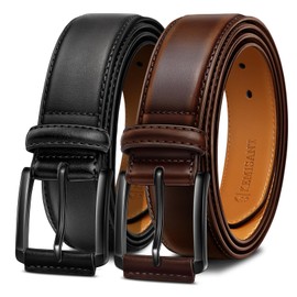 KEMISANT Men Belt 2Pack – Genuine Leather Belt for Men Dress Casual Golf Jeans 1 3/8" (Black/Coffee,32"-34" Waist Adjustable)