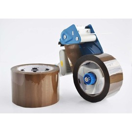 PSBM Brown Packing Tape with Dispenser, 2 Inch x 110 Yards, 6 Pack, Tan, 1.75 Mil, Packaging Tape for Dispenser Refill, Moving, Storage, Shipping