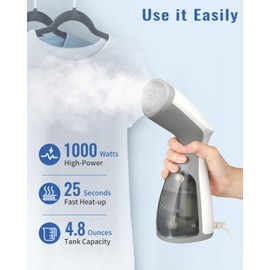 BEAUTURAL Steamer for Clothes, Travel Handheld Clothing Steamer for Garments, 25-Second Fast Heat-up, Portable and Compact Design, Removes Wrinkles from Fabrics, 120V (Upgraded Version)