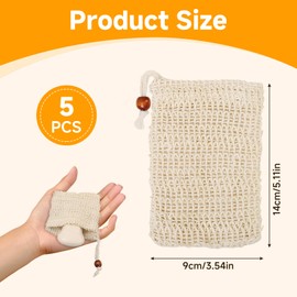 5 Pack Sisal Soap Bags with Drawstring, Natural Exfoliating Soap Saver Pouch for Foaming, Drying Soaps, Shower Bath & Handwashing, Sisal Fibre Soap Holder for Gentle Cleansing and Skin Care