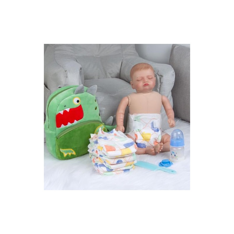10Pcs Reborn Baby Doll Diaper Bag Care Set Dino Backpack
