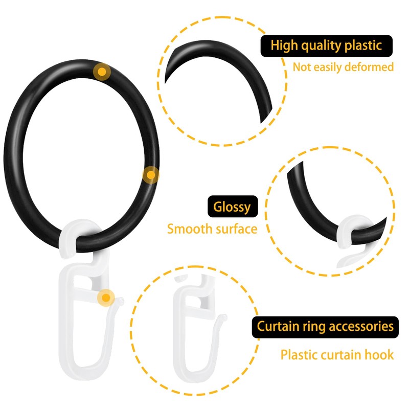 70 x Plastic Rings with Folding Hooks, Plastic Curtain Rings