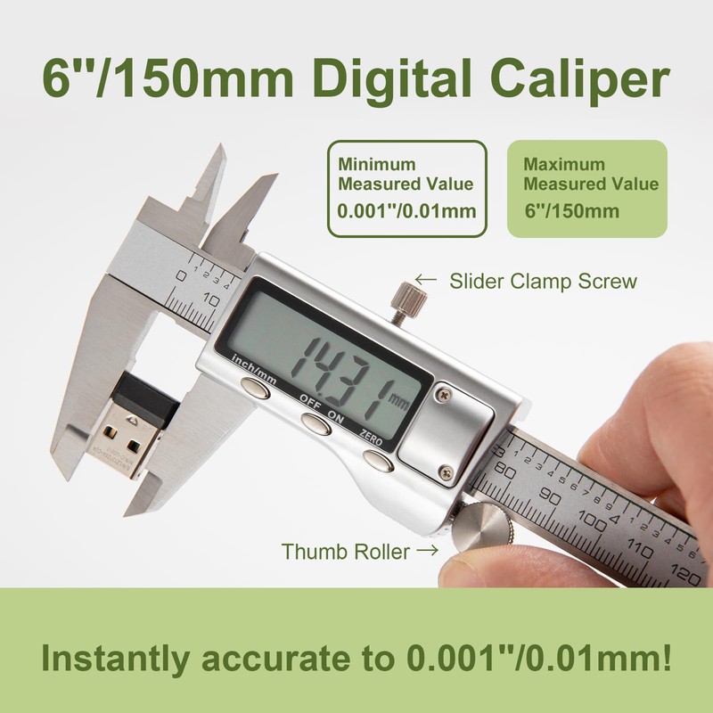 SCITOOLS All-Metal Digital Caliper 0-6" Measuring Tool, Micrometer Caliper with