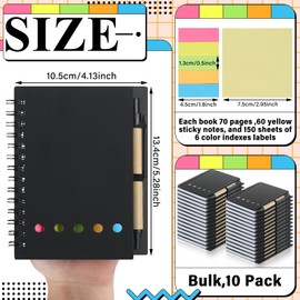 Qilery 10 Pack Lined Spiral Notebook Small Notepad and Pen Set Steno Pads Lined Notepad Black Pocket Notebook for Business Office School Supplies