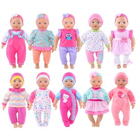 10 sets Doll Clothes and Accessories Include Tops Pants Headband for 10 inch Baby Dolls, 12 inch New born Baby/alive baby dolls, 14 inch Dolls (No Doll)