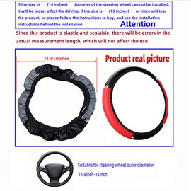 TNAIYH Car Steering Wheel Cover, PU Leather Elastic Vehicle Steering Wheel Protector, 14.5-15 Inches Non Slip Automotive Interior Steering Wheel Accessories, Universal Fit (Red)