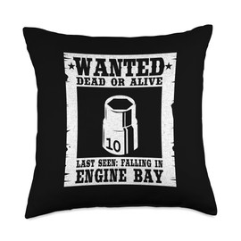 Wanted 10mm Socket Poster Race Car Drag Racing Mechanic Throw Pillow