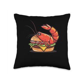 Cherry Shrimp Eating A Cheeseburger Throw Pillow