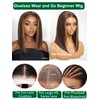 KLAIYI Bob Wig Human Hair Chocolate Brown With Highlight Straight
