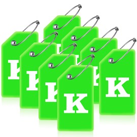8 Pcs Luggage Tags for Suitcases, 26 Initial Letter Travel Luggage Baggage Identification Labels ID Tags Fully Bendable Tags with Stainless Steel Loop (Letter K, Green)