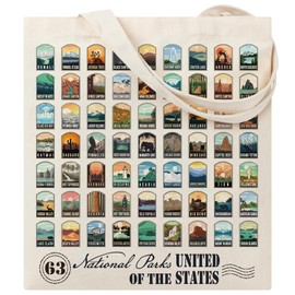 Familavida 63 National Parks Illustrated Tote Bag 100% Cotton Natural Canvas Bag Ideal Gifts for National Park Lovers Outdoor Adventures and Everyday Use