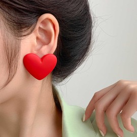 Xmsrn Vintage Red Acrylic Heart Earrings Large Heart Love Stud Earrings Red Resin Heart Earrings Acrylic Exaggerated Earrings For Women, Zinc, No Gemstone