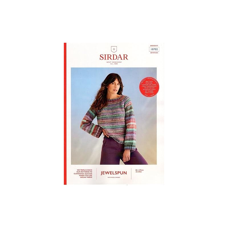 Sirdar Jewelspun Chunky Knitting Pattern - 10702 Ladies Sweater